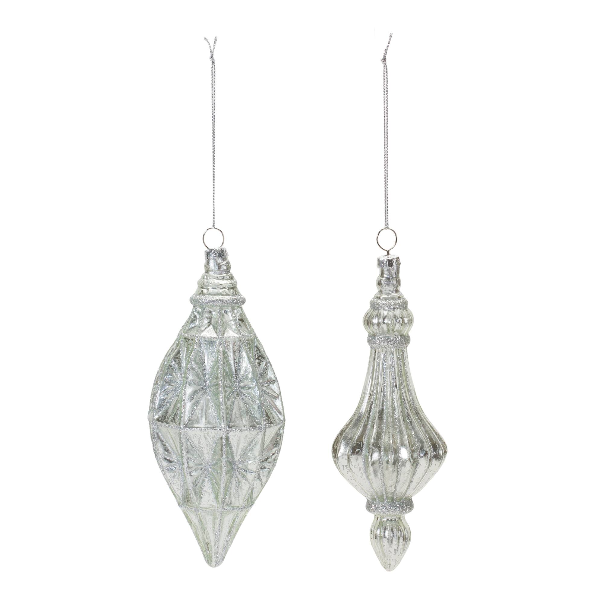 12ct. Glittery Glass Finial Drop Ornaments